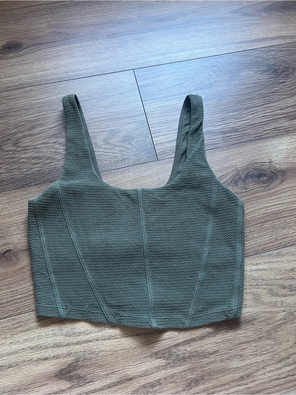OFFLINE by Aerie Olive Green Textured Seamed Square Neck Cropped Tank Top S